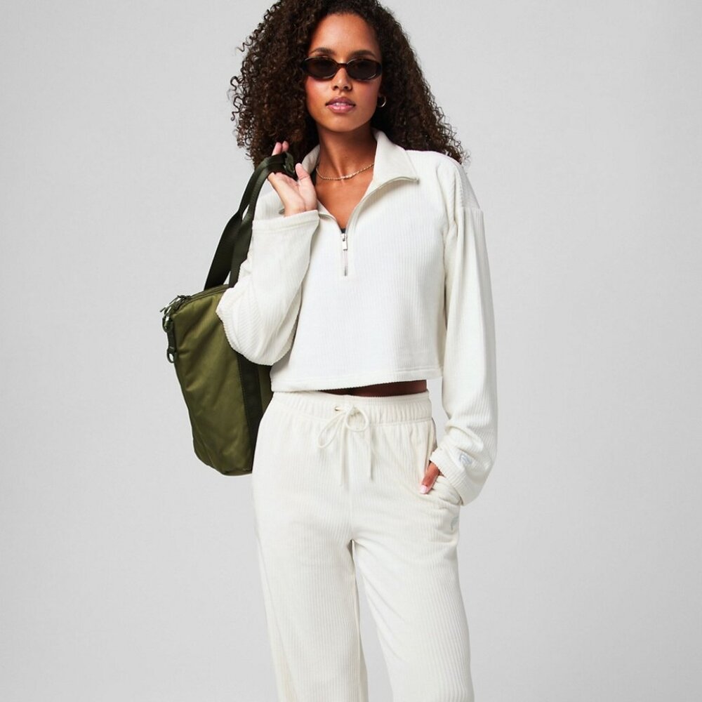 Fabletics White Half Zip Sweat Set, Size Small